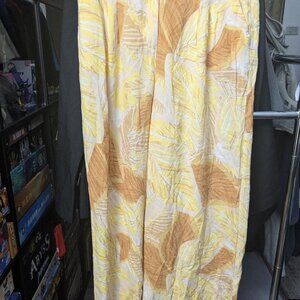 Amuse Society Orange Yellow & White Leaf Print Wide Leg Beach Pants Size M